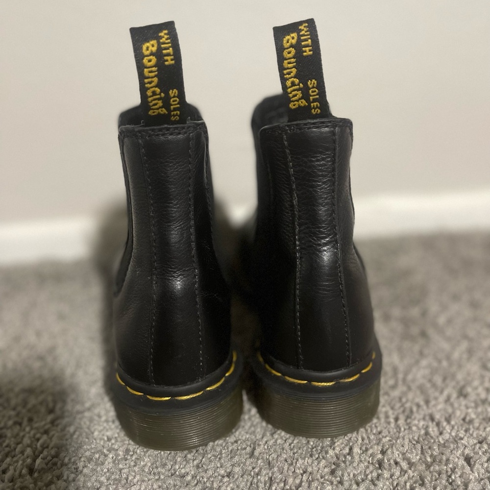 Dr. Martens Black Leather Ankle Boots with Yellow Stitching